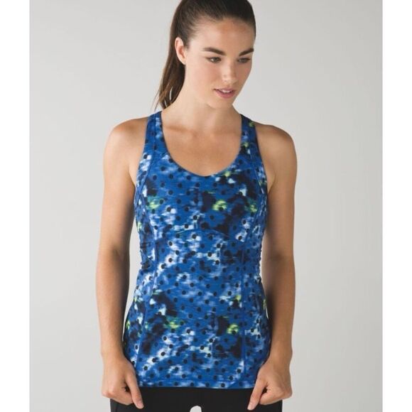 6- Lululemon Kanto Catch Me Tank Windy Blooms Saphire/Naval Blue Size 4 - Picture 1 of 13